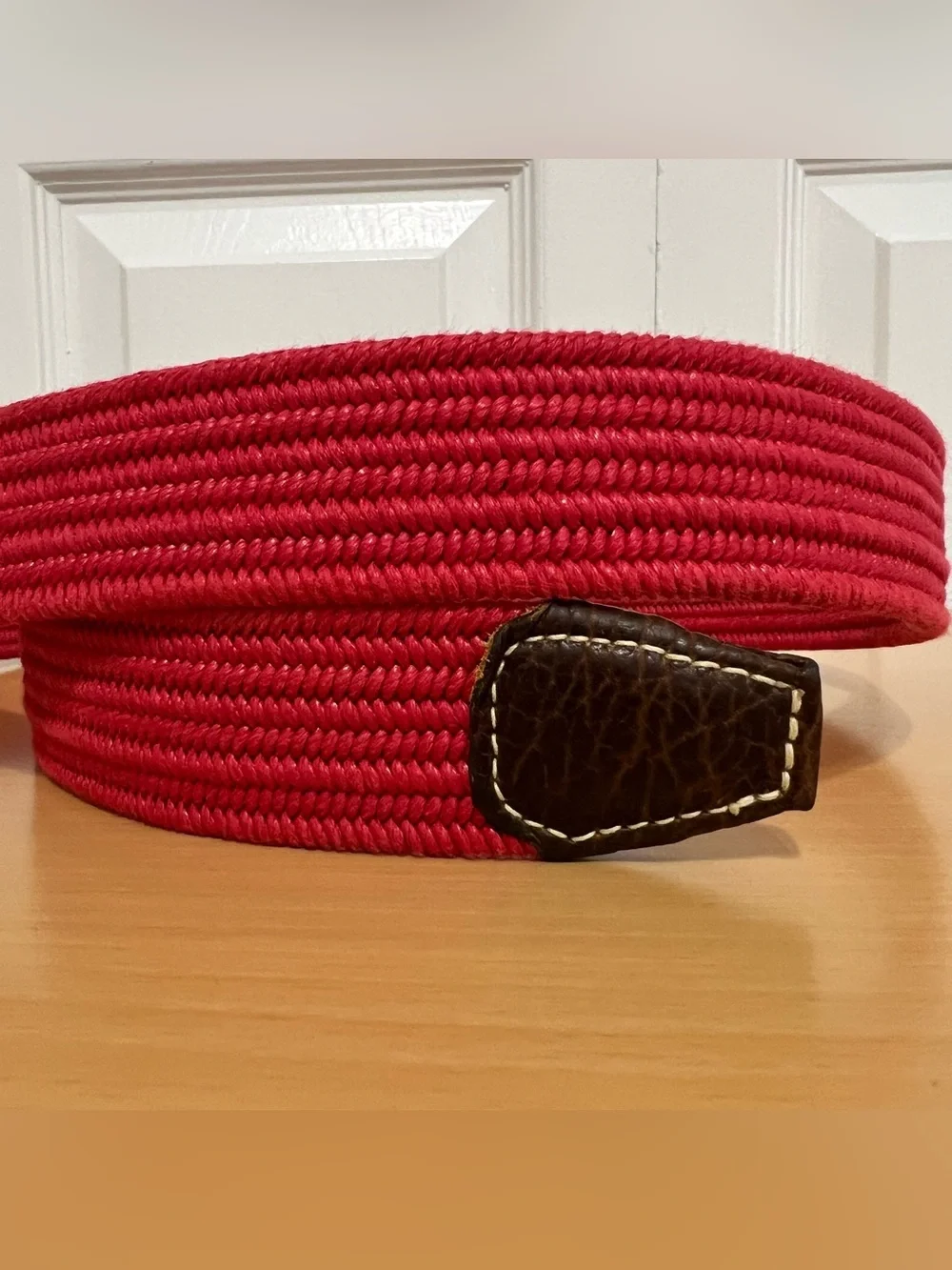 Vtg Made in USA ORVIS Men's Red Cotton Braided Belt with Leather Trim Size 40